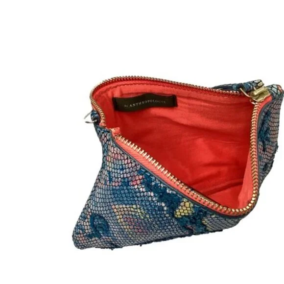 Anthropologie Embroidered Snake Printed Clutch Multicolored Purse Handbag - Picture 3 of 6